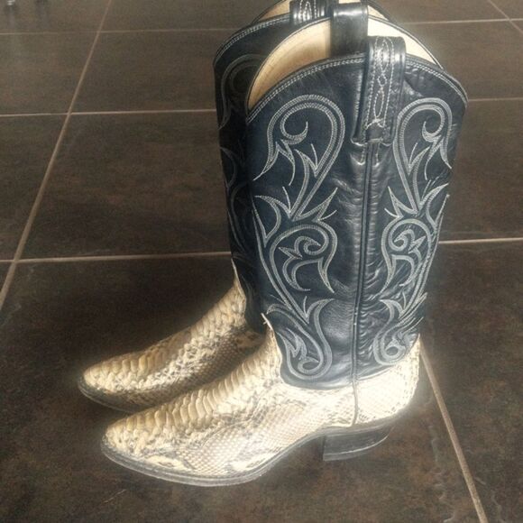 Dan Post Vintage Western Python and Black Leather Stitched Cowgirl Boots Size 6 - Picture 4 of 15